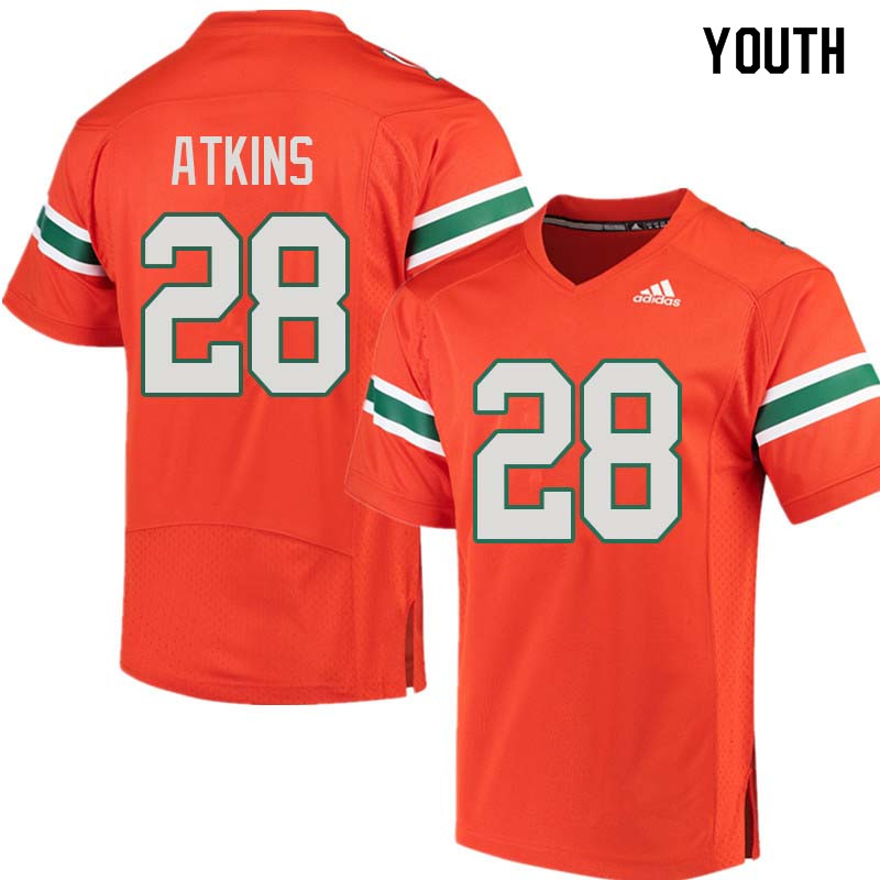 Youth Miami Hurricanes #28 Crispian Atkins College Football Jerseys Sale-Orange - Click Image to Close